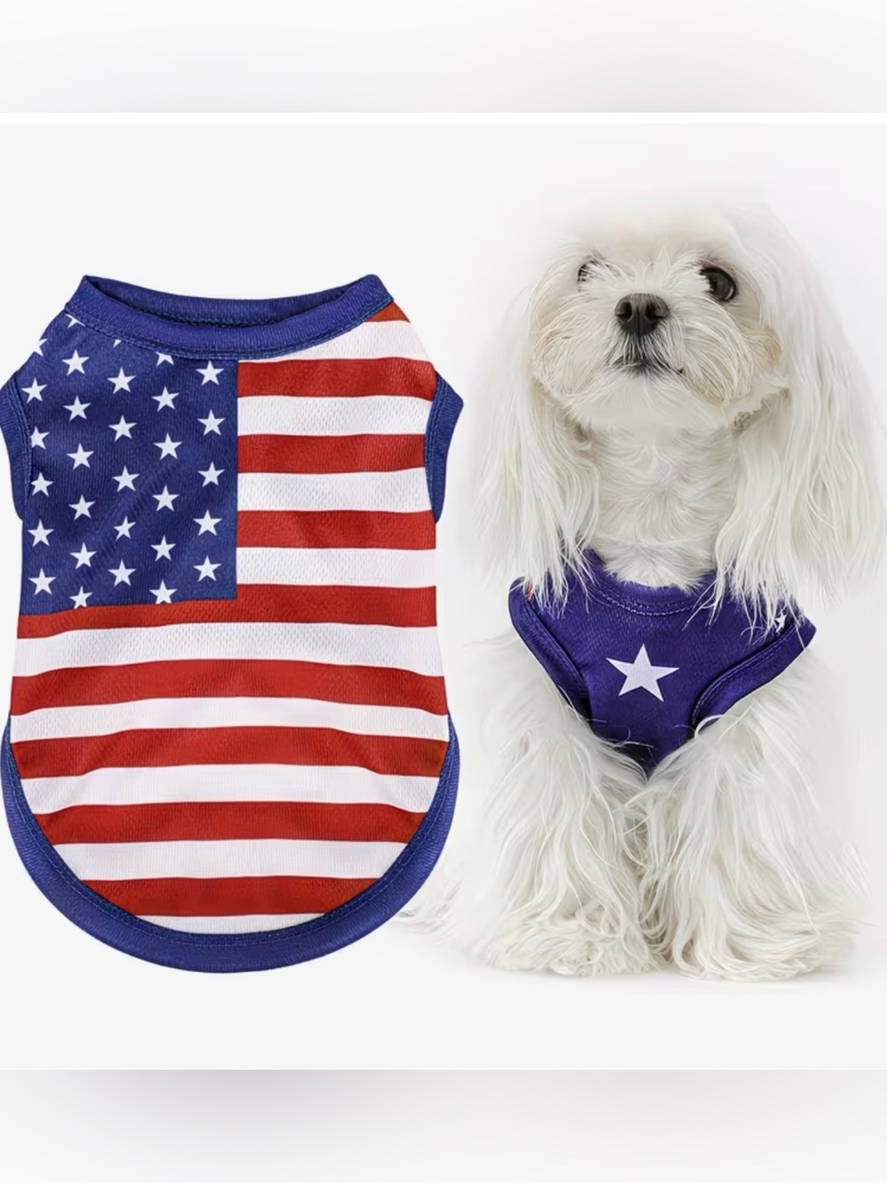 Patriotic Star & Stripe American Flag Dog or Cat Tank Top - Blue/Red/White